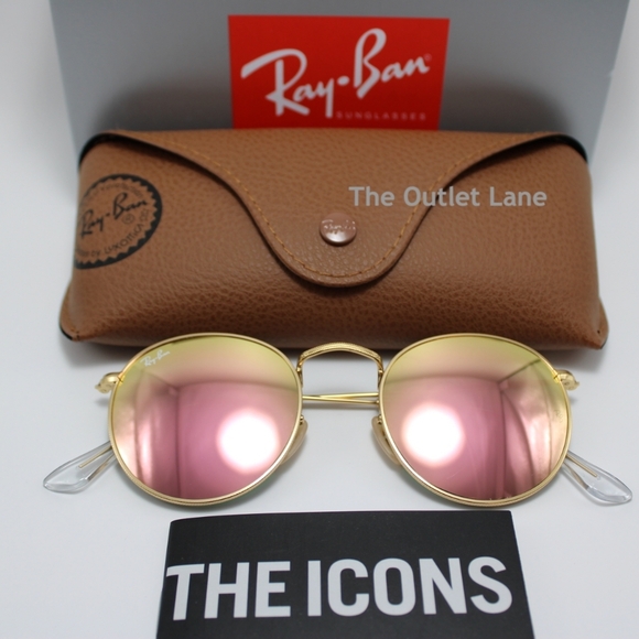Model Display RayBan Round Metal Pink Mirror RB3447 Reflective - Picture 4 of 16
